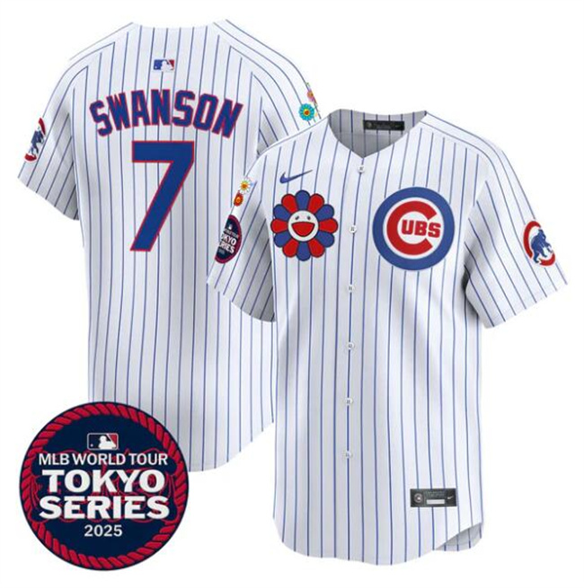 Men's Chicago Cubs #7 Dansby Swanson White 2025 Tokyo Series Limited Stitched Baseball Jersey Men's Chicago Cubs #7 Dansby Swanson White 2025 Tokyo Series Limited Stitched Baseball Jersey